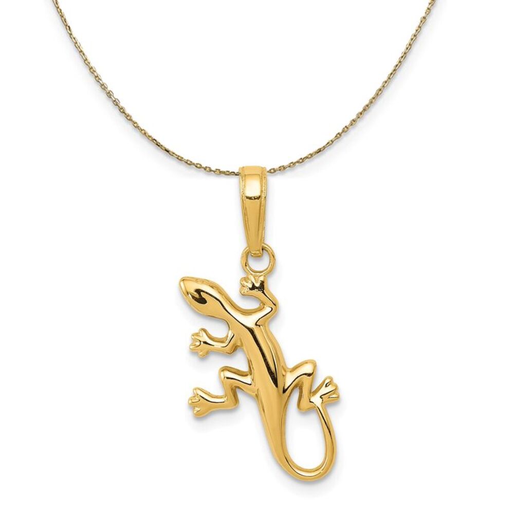 14k Yellow Gold Small 2D Polished Lizard Necklace - 24 Inch